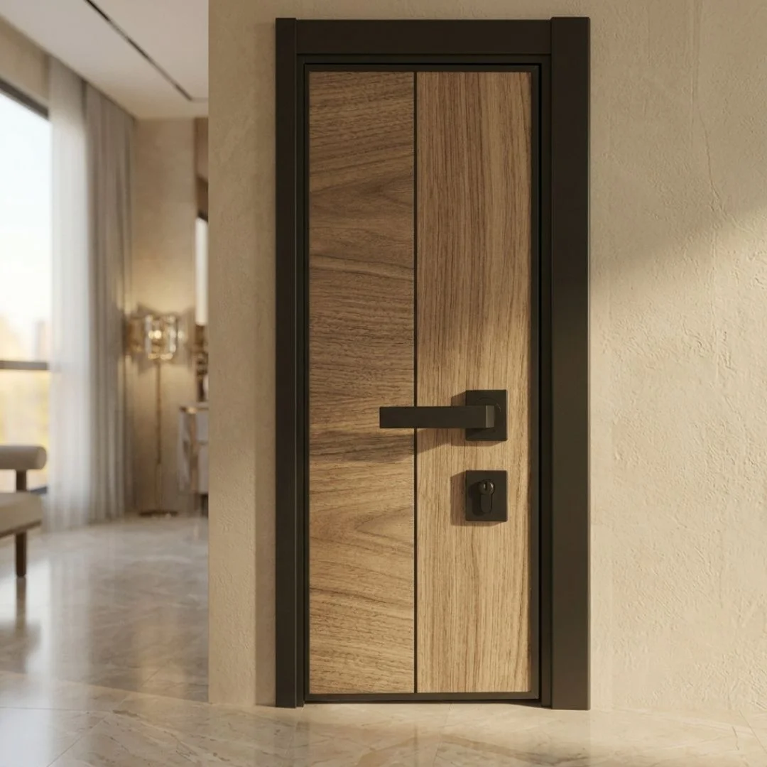 Premium aluminium framed flush wooden door for modern interiors